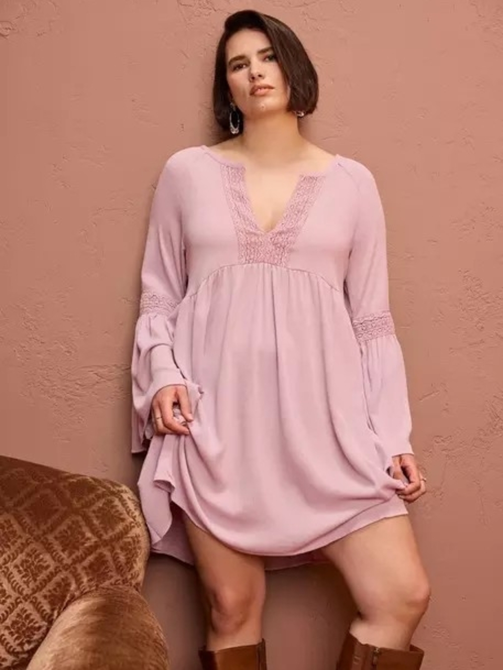 Nwt Torrid 3x Festi Bell Sleeve Mini Dress~Mauve shadows